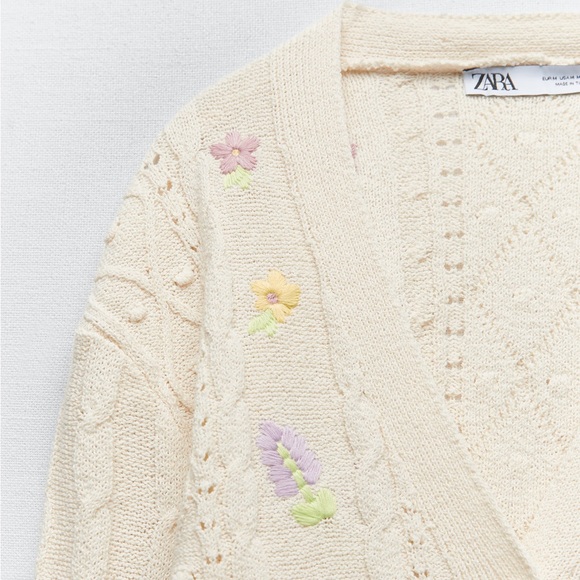 NWT Zara Floral Embroidered Cropped Knit Cardigan - 4331/082 - Picture 3 of 10